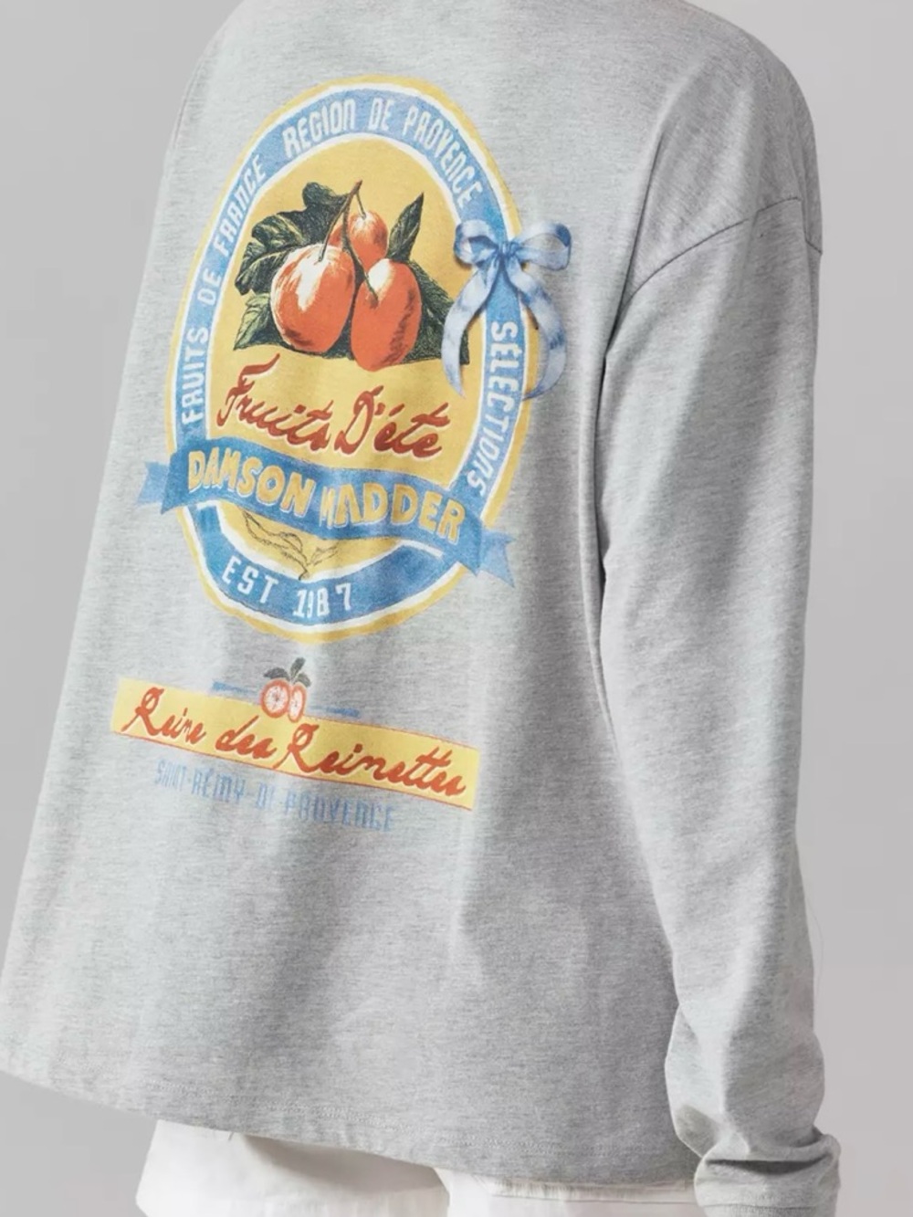 Anthropologie DAMSON MADDER  Fruits D'été Long-Sleeve Graphic Tee Grey M/L 12